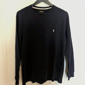 Ralph Lauren Polo Men's Blue and White Crewneck Sweater W/Logo - Extra Large